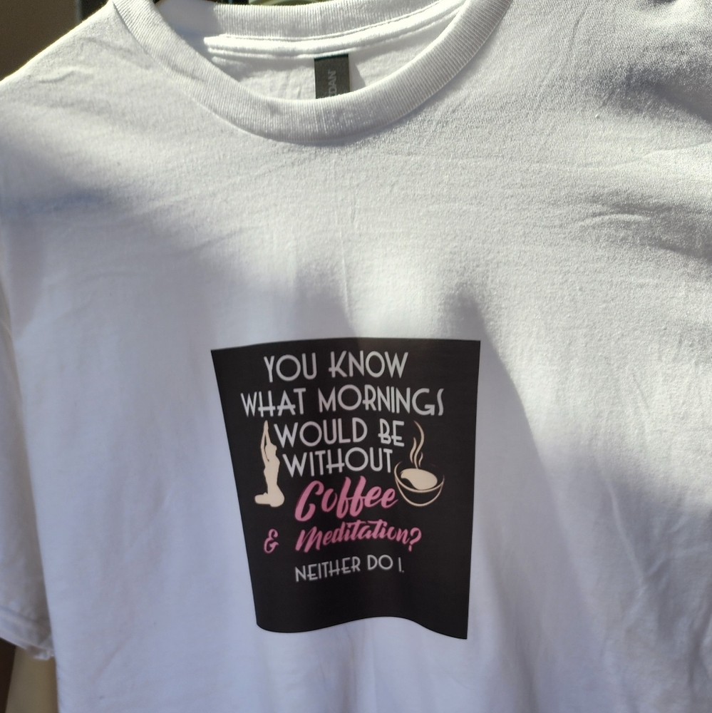 White Graphic Tee with Coffee Print